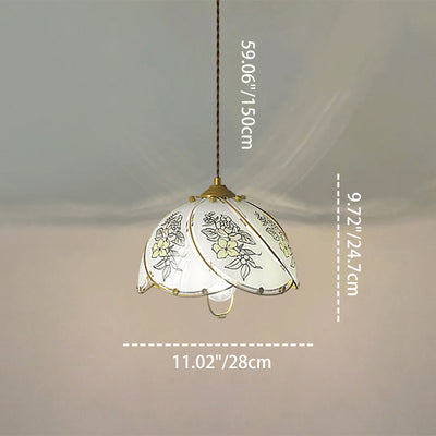 Traditional French Copper Glass Dome Floral Petal 1-Light Pendant Light For Dining Room