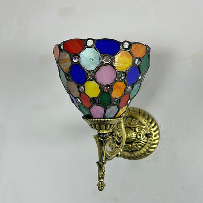 Traditional Tiffany Glass Zinc Alloy Bowl Petal Beads 1-Light Wall Sconce Lamp For Hallway