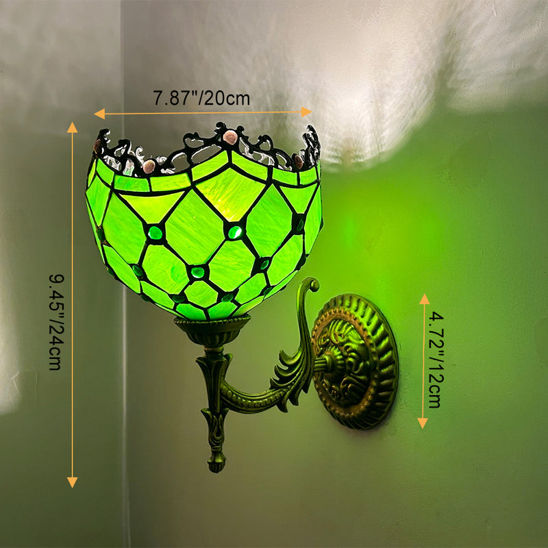 Traditional Tiffany Glass Zinc Alloy Bowl Petal Beads 1-Light Wall Sconce Lamp For Hallway