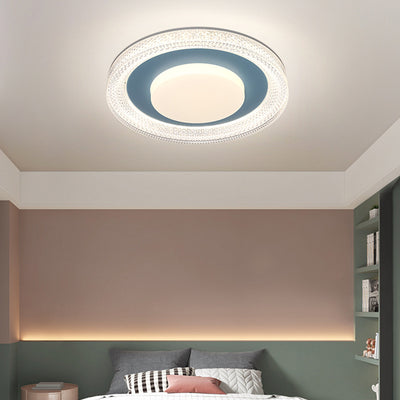 Contemporary Scandinavian Iron Plastic Acrylic Round Lozenge LED Flush Mount Ceiling Light For Bedroom