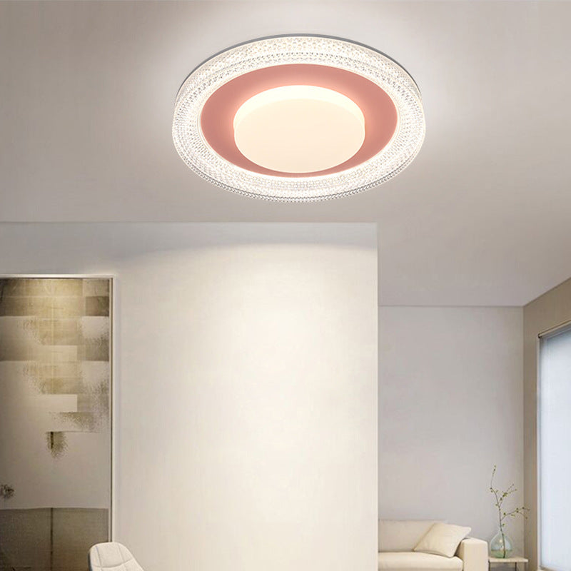 Contemporary Scandinavian Iron Plastic Acrylic Round Lozenge LED Flush Mount Ceiling Light For Bedroom