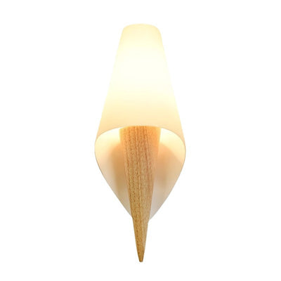 Contemporary Nordic Wood Glass Ice Cream Conic 1-Light Wall Sconce Lamp For Bedside