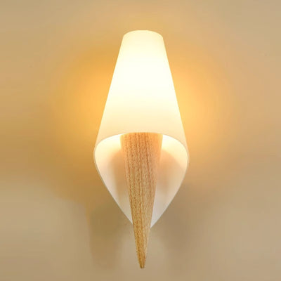 Contemporary Nordic Wood Glass Ice Cream Conic 1-Light Wall Sconce Lamp For Bedside