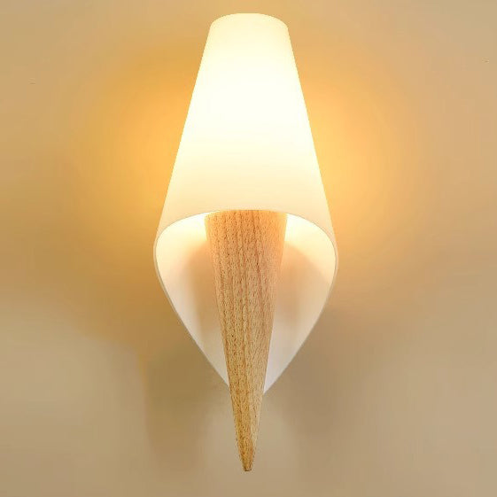 Contemporary Nordic Wood Glass Ice Cream Conic 1-Light Wall Sconce Lamp For Bedside