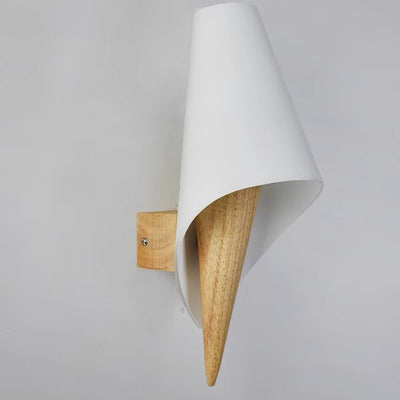 Contemporary Nordic Wood Glass Ice Cream Conic 1-Light Wall Sconce Lamp For Bedside