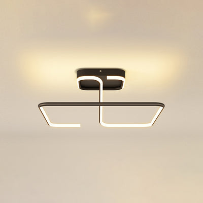 Modern Simplicity Iron Aluminum Silica Rectangular Geometric Line LED Semi-Flush Mount Ceiling Light For Living Room