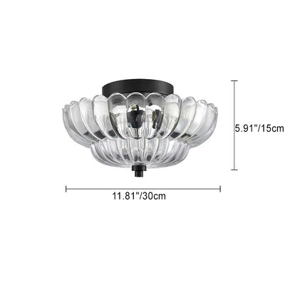 Contemporary Retro Glass Iron Floral Petal 3-Light Semi-Flush Mount Ceiling Light For Hallway