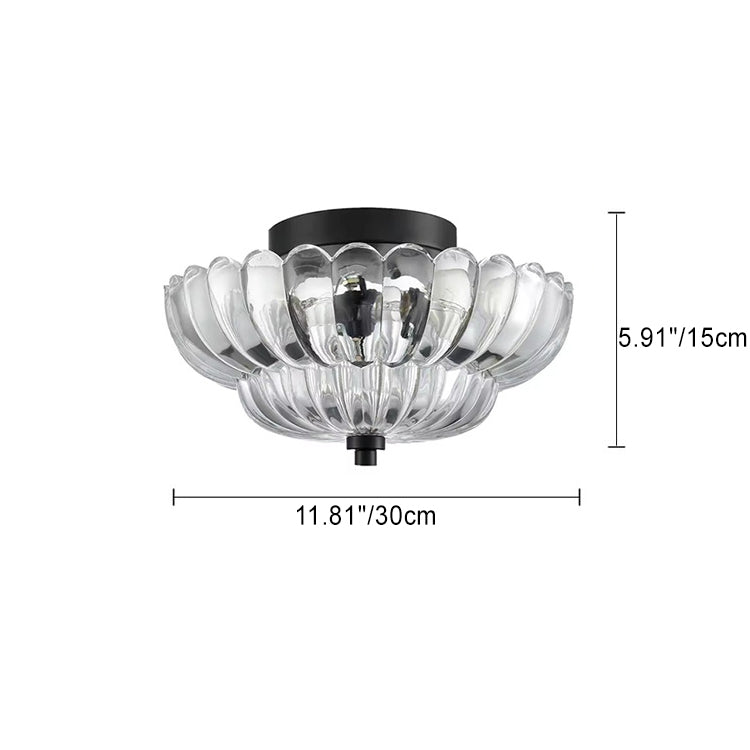 Contemporary Retro Glass Iron Floral Petal 3-Light Semi-Flush Mount Ceiling Light For Hallway