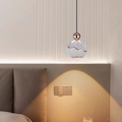 Contemporary Nordic Aluminum Crystal Liftable Ball Eggshell LED Pendant Light For Bedside