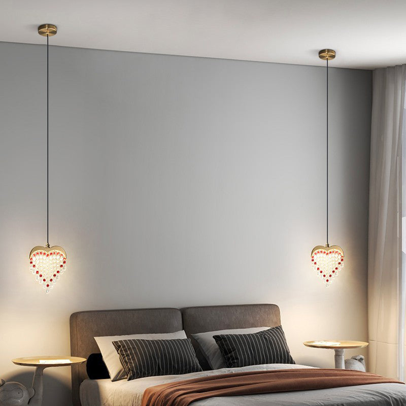 Contemporary Creative Stainless Steel Crystal Loving Heart Bead LED Pendant Light For Bedroom