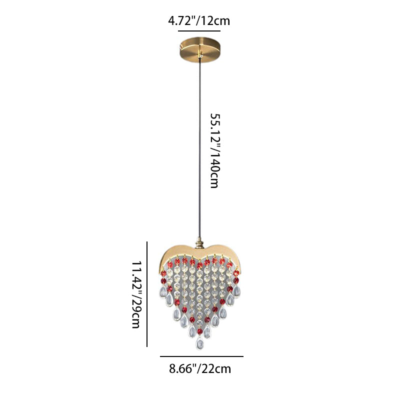 Contemporary Creative Stainless Steel Crystal Loving Heart Bead LED Pendant Light For Bedroom