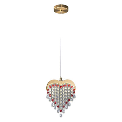 Contemporary Creative Stainless Steel Crystal Loving Heart Bead LED Pendant Light For Bedroom