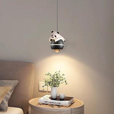 Contemporary Nordic Aluminum Liftable Kids Panda Bear Ball LED Pendant Light For Bedside