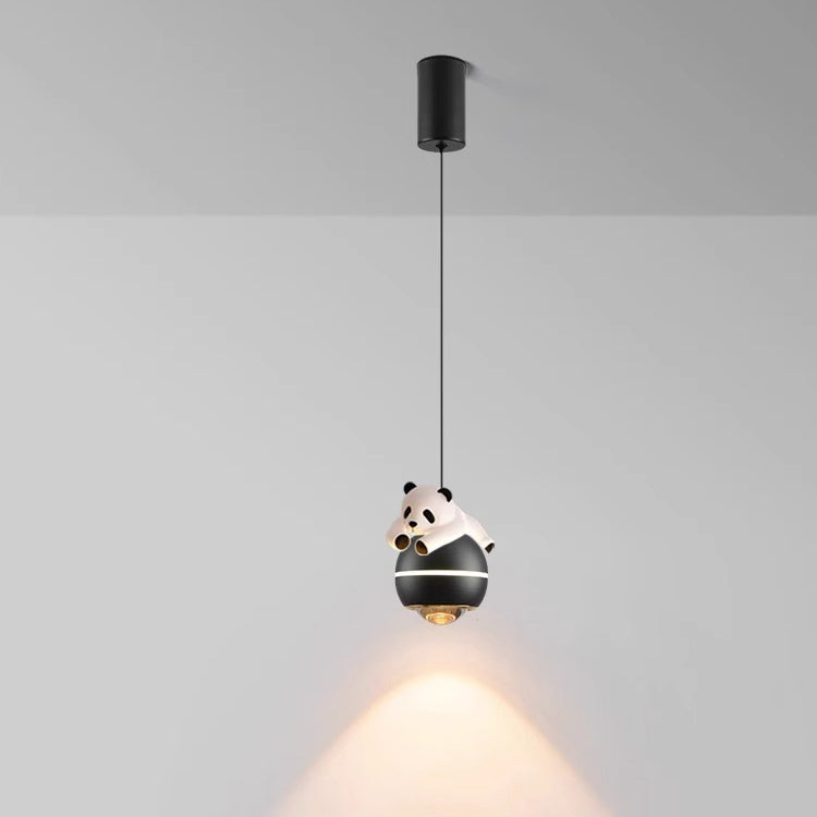 Contemporary Nordic Aluminum Liftable Kids Panda Bear Ball LED Pendant Light For Bedside