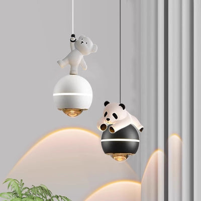 Contemporary Nordic Aluminum Liftable Kids Panda Bear Ball LED Pendant Light For Bedside