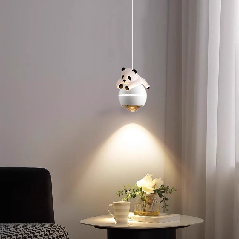 Contemporary Nordic Aluminum Liftable Kids Panda Bear Ball LED Pendant Light For Bedside