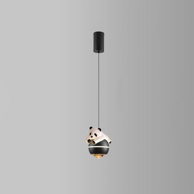 Contemporary Nordic Aluminum Liftable Kids Panda Bear Ball LED Pendant Light For Bedside