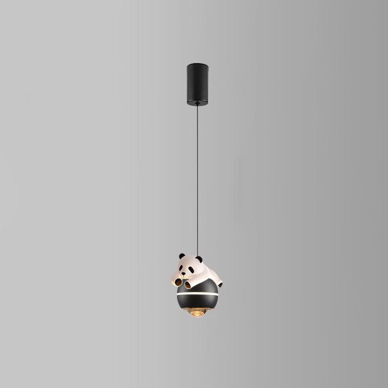 Contemporary Nordic Aluminum Liftable Kids Panda Bear Ball LED Pendant Light For Bedside