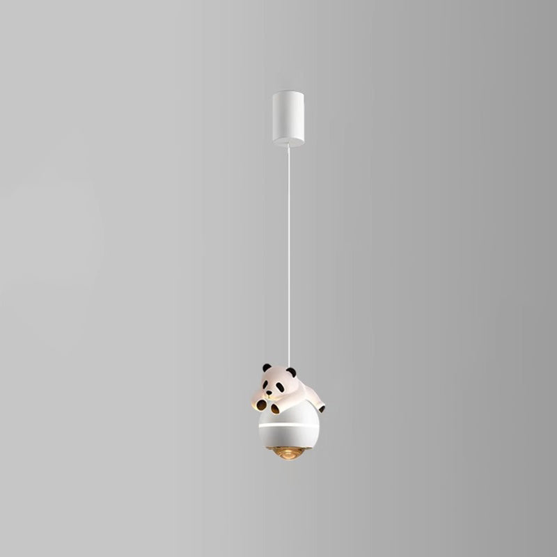 Contemporary Nordic Aluminum Liftable Kids Panda Bear Ball LED Pendant Light For Bedside