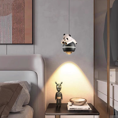 Contemporary Nordic Aluminum Liftable Kids Panda Bear Ball LED Pendant Light For Bedside