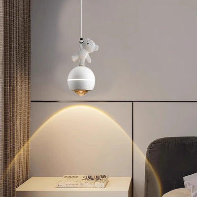 Contemporary Nordic Aluminum Liftable Kids Panda Bear Ball LED Pendant Light For Bedside