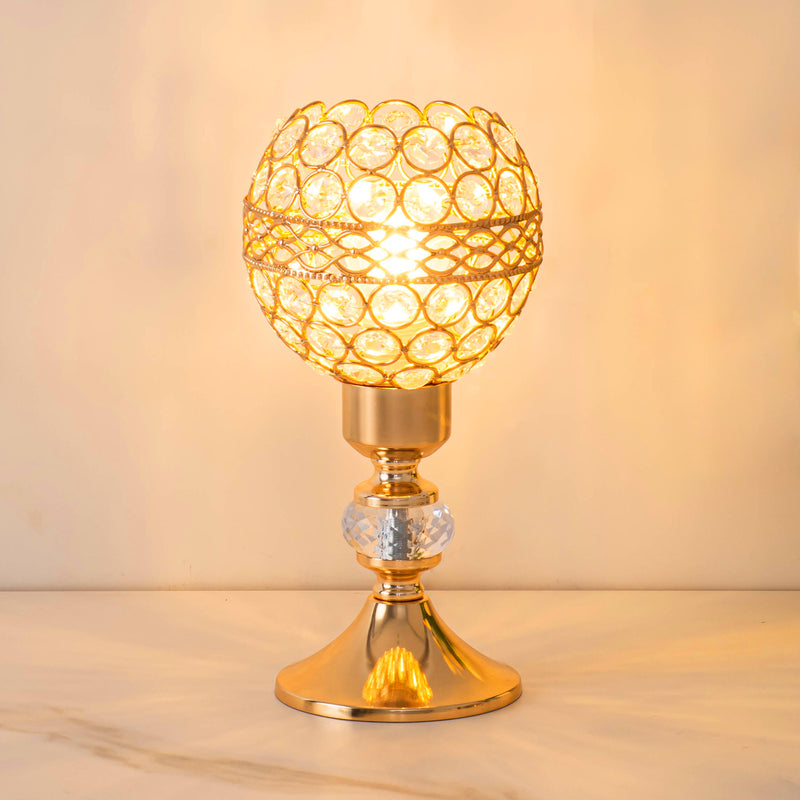 Modern Luxury USB Iron Crystal Cylinder Lattice Bead 1-Light Table Lamp For Bedside