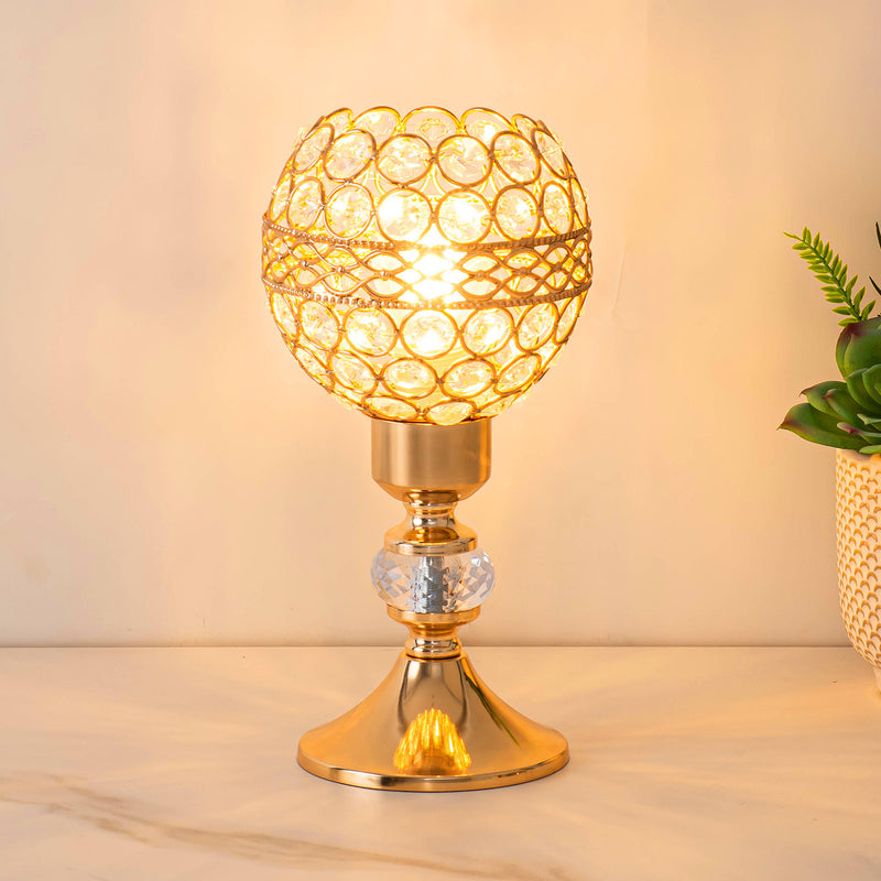 Modern Luxury USB Iron Crystal Cylinder Lattice Bead 1-Light Table Lamp For Bedside