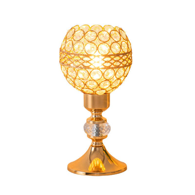 Modern Luxury USB Iron Crystal Cylinder Lattice Bead 1-Light Table Lamp For Bedside