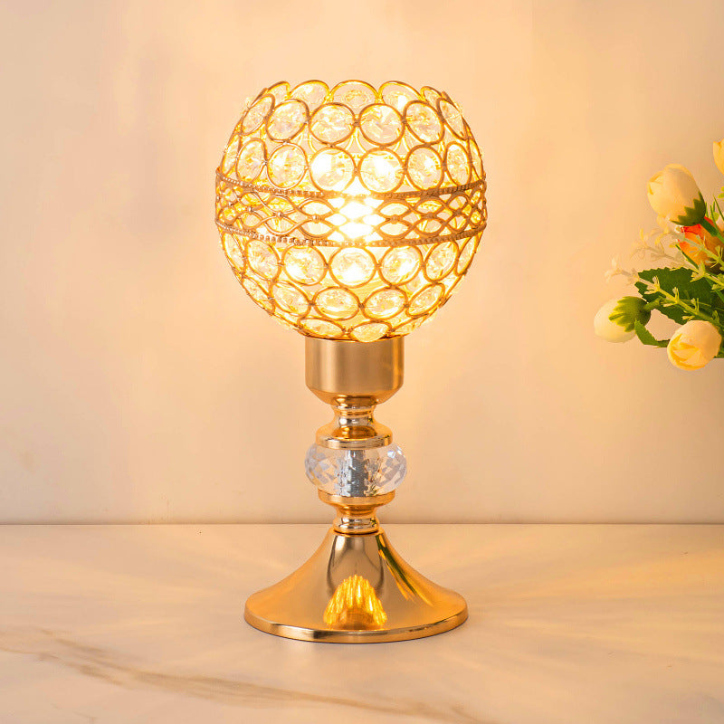 Modern Luxury USB Iron Crystal Cylinder Lattice Bead 1-Light Table Lamp For Bedside