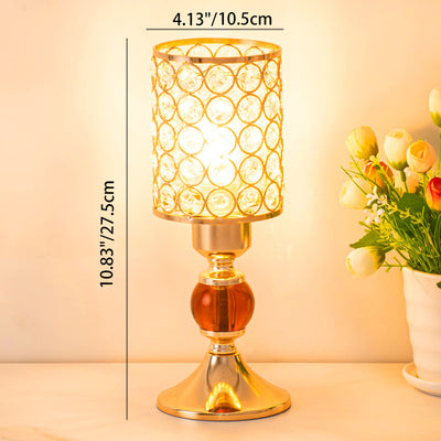 Modern Luxury USB Iron Crystal Cylinder Lattice Bead 1-Light Table Lamp For Bedside