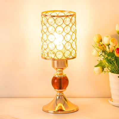 Modern Luxury USB Iron Crystal Cylinder Lattice Bead 1-Light Table Lamp For Bedside