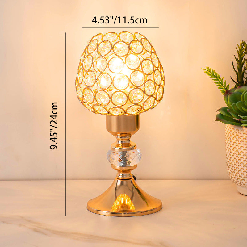 Modern Luxury USB Iron Crystal Cylinder Lattice Bead 1-Light Table Lamp For Bedside