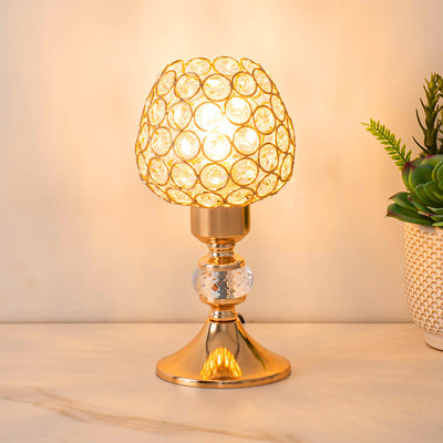 Modern Luxury USB Iron Crystal Cylinder Lattice Bead 1-Light Table Lamp For Bedside