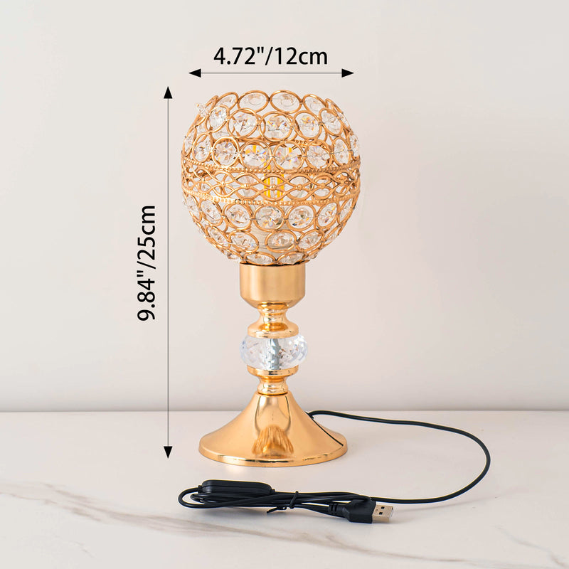 Modern Luxury USB Iron Crystal Cylinder Lattice Bead 1-Light Table Lamp For Bedside