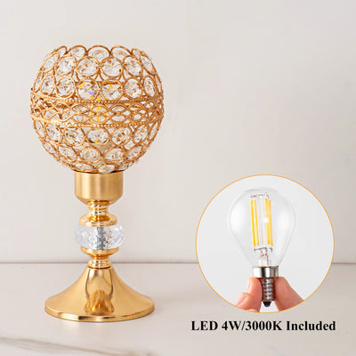 Modern Luxury USB Iron Crystal Cylinder Lattice Bead 1-Light Table Lamp For Bedside