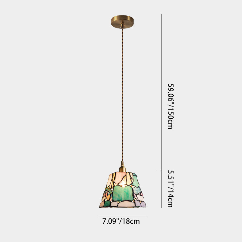 Traditional Tiffany Copper Glass Handmade Cylinder Conic Irregular Stone 1-Light Pendant Light For Bedside