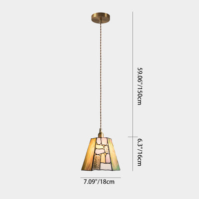 Traditional Tiffany Copper Glass Handmade Cylinder Conic Irregular Stone 1-Light Pendant Light For Bedside