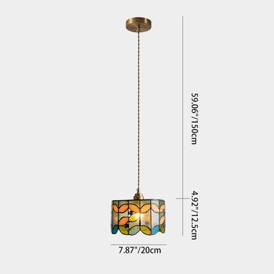 Traditional Tiffany Copper Glass Handmade Cylinder Conic Irregular Stone 1-Light Pendant Light For Bedside