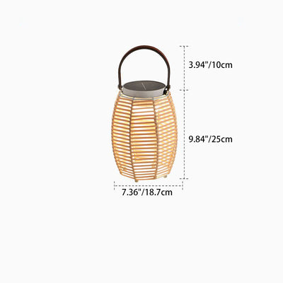 Traditional Farmhouse Solar Rechargeable Waterproof Weaving Imitation Rattan Iron Handheld Lantern Column LED Outdoor Light Landscape Lighting For Garden