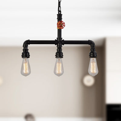 Contemporary Industrial Iron Water Pipe 3-Light Chandeliers For Dining Room