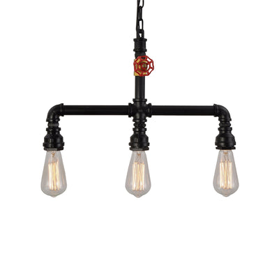 Contemporary Industrial Iron Water Pipe 3-Light Chandeliers For Dining Room