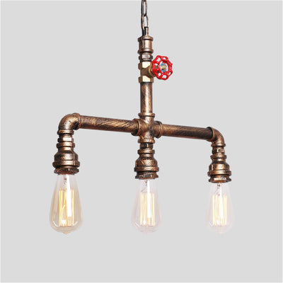 Contemporary Industrial Iron Water Pipe 3-Light Chandeliers For Dining Room