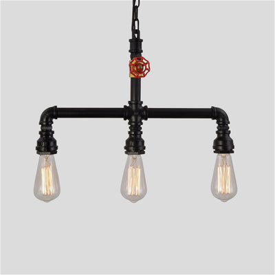 Contemporary Industrial Iron Water Pipe 3-Light Chandeliers For Dining Room