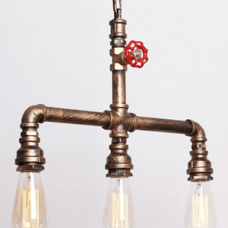 Contemporary Industrial Iron Water Pipe 3-Light Chandeliers For Dining Room