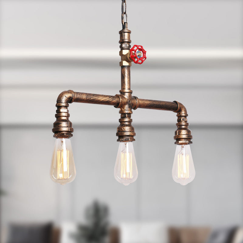 Contemporary Industrial Iron Water Pipe 3-Light Chandeliers For Dining Room