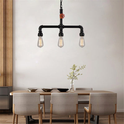 Contemporary Industrial Iron Water Pipe 3-Light Chandeliers For Dining Room