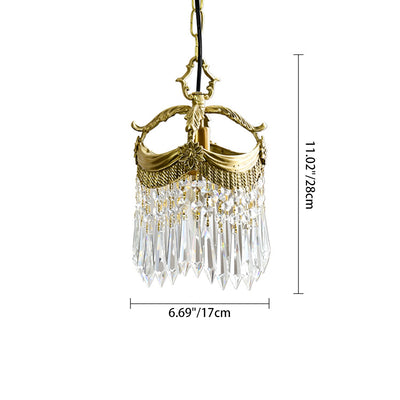 Traditional French Copper Crystal Crown Beads 1-Light Pendant Light For Bedroom