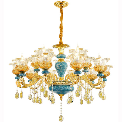 Traditional European Floral Column Relief Sculpture Zinc Alloy Ceramic Crystal Glass 6/8/10/12/15/18 Light Chandeliers For Living Room