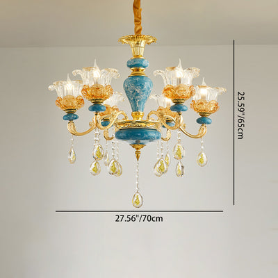 Traditional European Floral Column Relief Sculpture Zinc Alloy Ceramic Crystal Glass 6/8/10/12/15/18 Light Chandeliers For Living Room