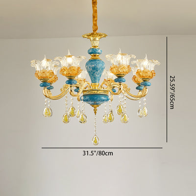 Traditional European Floral Column Relief Sculpture Zinc Alloy Ceramic Crystal Glass 6/8/10/12/15/18 Light Chandeliers For Living Room